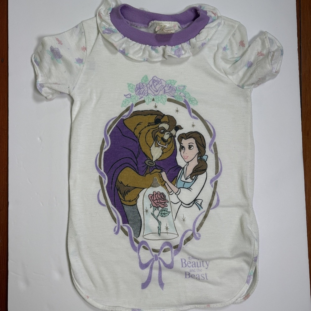 Vintage Disney Beauty And The Beast Children's Nightgown Size 4 Belle Beast Rose